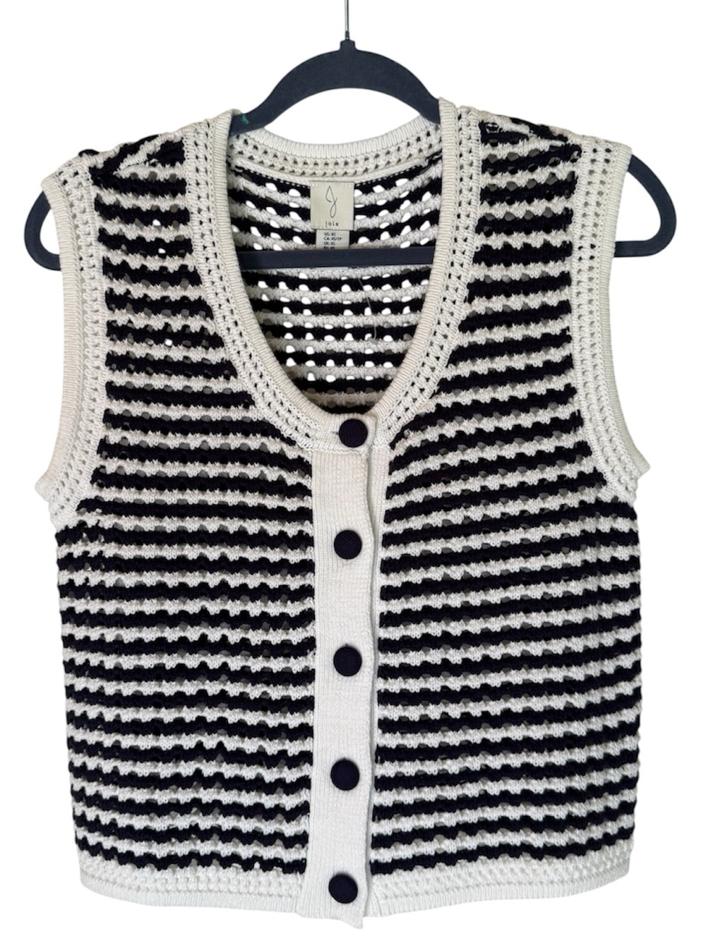 Joie Striped Knit Button-Front Sweater Vest - Navy & White, Women’s